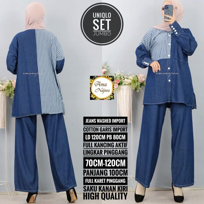 JUMBO LD 120 CM UNIQLO SETELAN BAJU DAN KULOT JEANS BY AMANAJWA