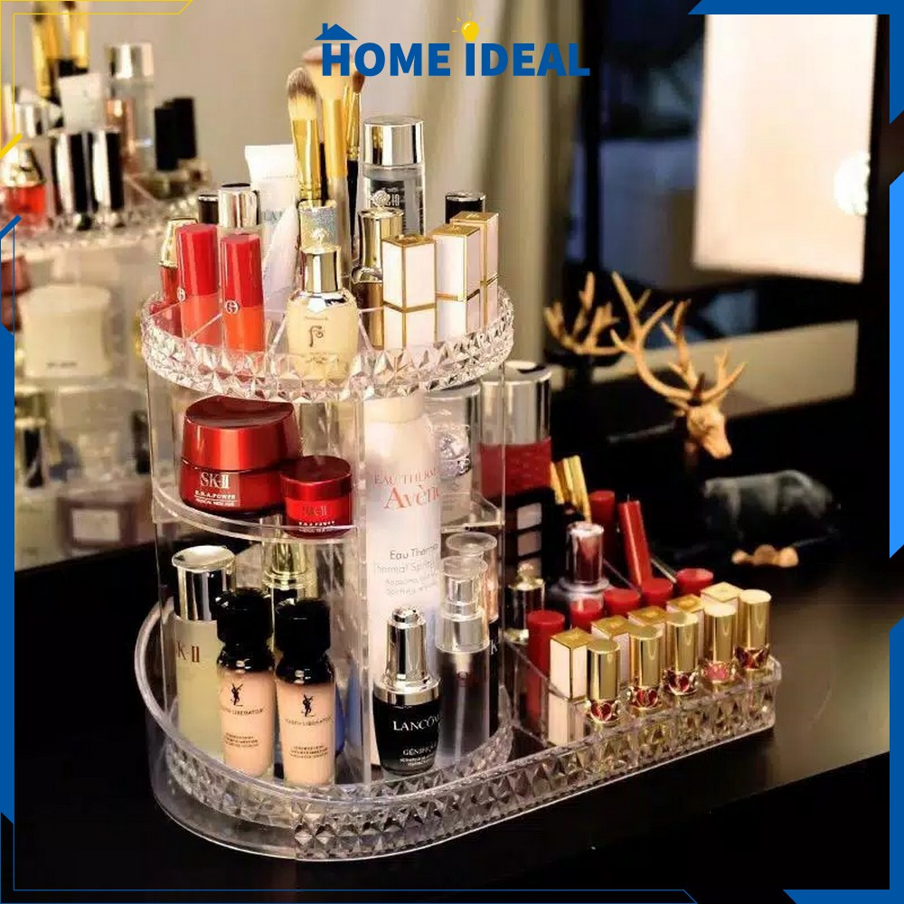 RAK KOSMETIK AKRILIK PUTAR 360 DERAJAT DIAMOND TRANSPARAN / RAK MAKE UP KOSMETIK PETAK ACRYLIC