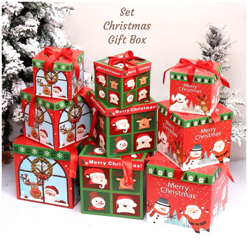 

ISI 3 BOX set Christmas GIFT BOX Kotak Kado Nuansa Natal isi 3 pcs kotak kado Christmas decoration tukar kado Natal