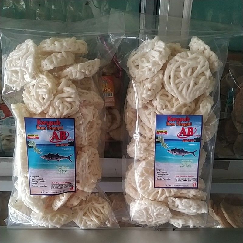 

LEK SNACK . Kerupuk ikan tengiri merk AB " Cemilan Bangka