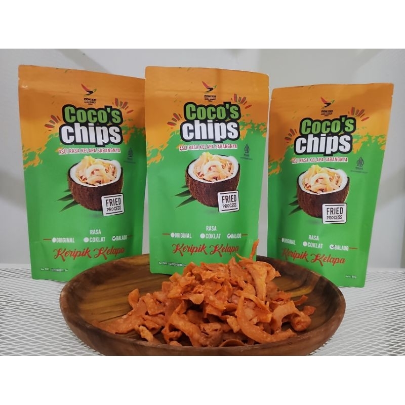 

Cemilan keripik kelapa (coco's chips) Varian Balado