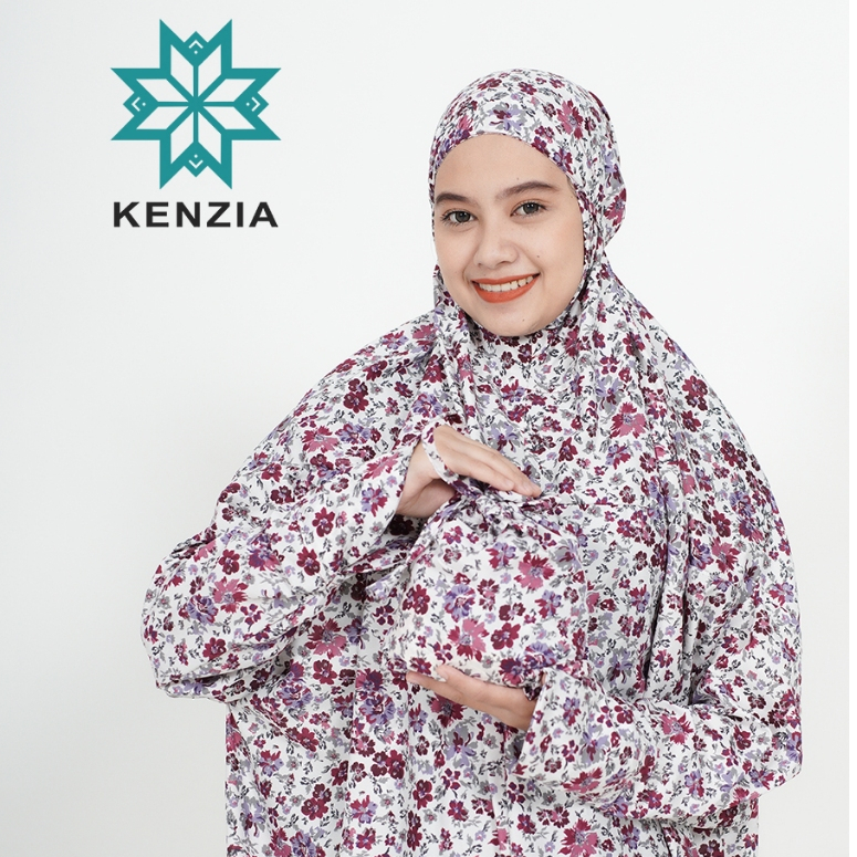 KENZIA - Mukena Terusan Jumbo Dewasa Bunga Rayon Printing Alika