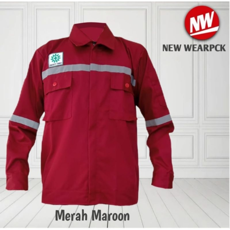 Baju Kerja Wearpack Safety Atasan Lengan Panjang Merah maroon