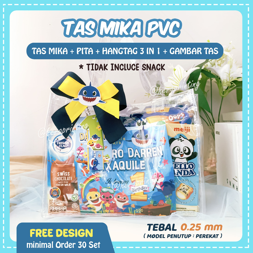 

Paket Tas souvenir custom pvc mika tebal 0.25 mm perekat PAKET ULANGTAHUN TASYAKURAN