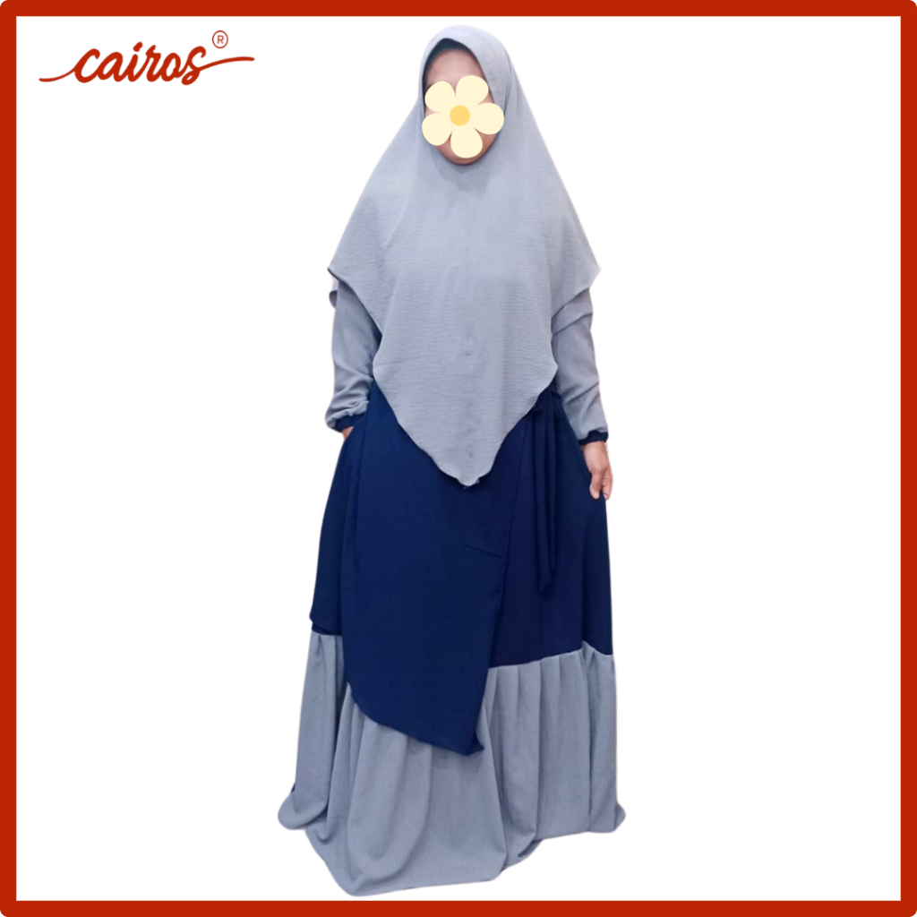Nafisa Gamis Syari Dress One Set Hijab  Muslimah Polos Kombinasi Bahan Airflow Premium Warna Abu Kom