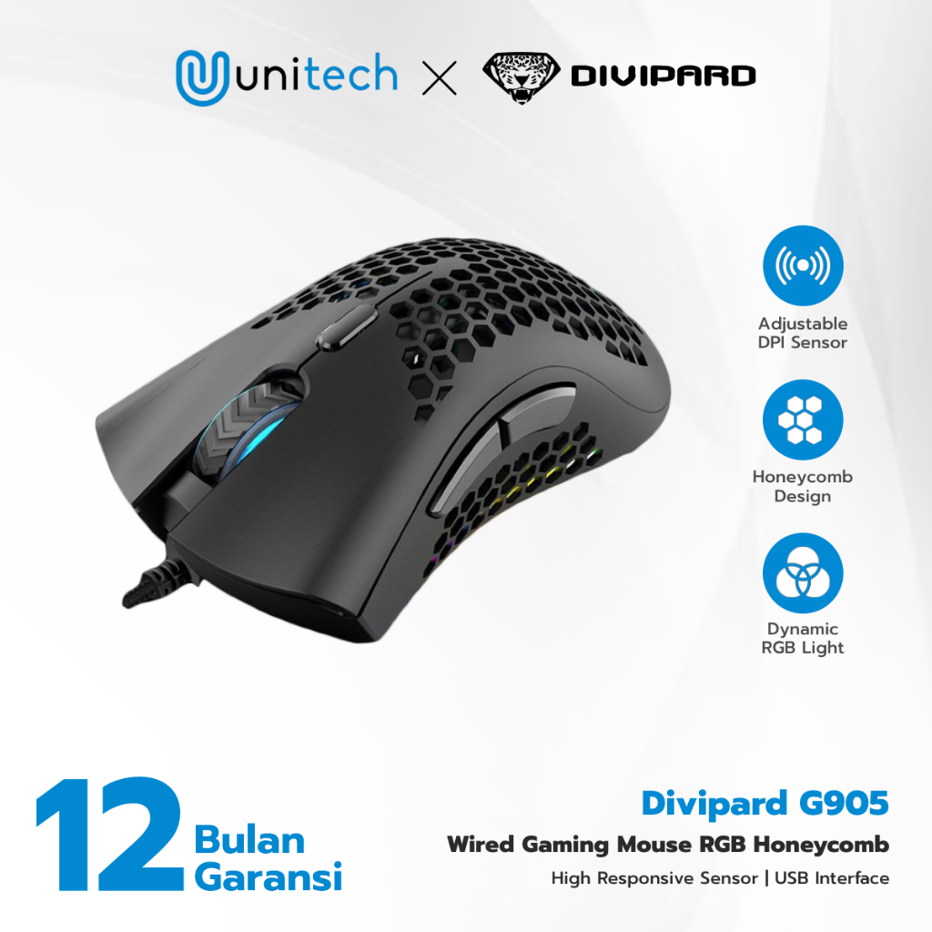 Divipard Mouse Gaming Kabel Honey Comb G905 RGB Effects 7200DPI Macro