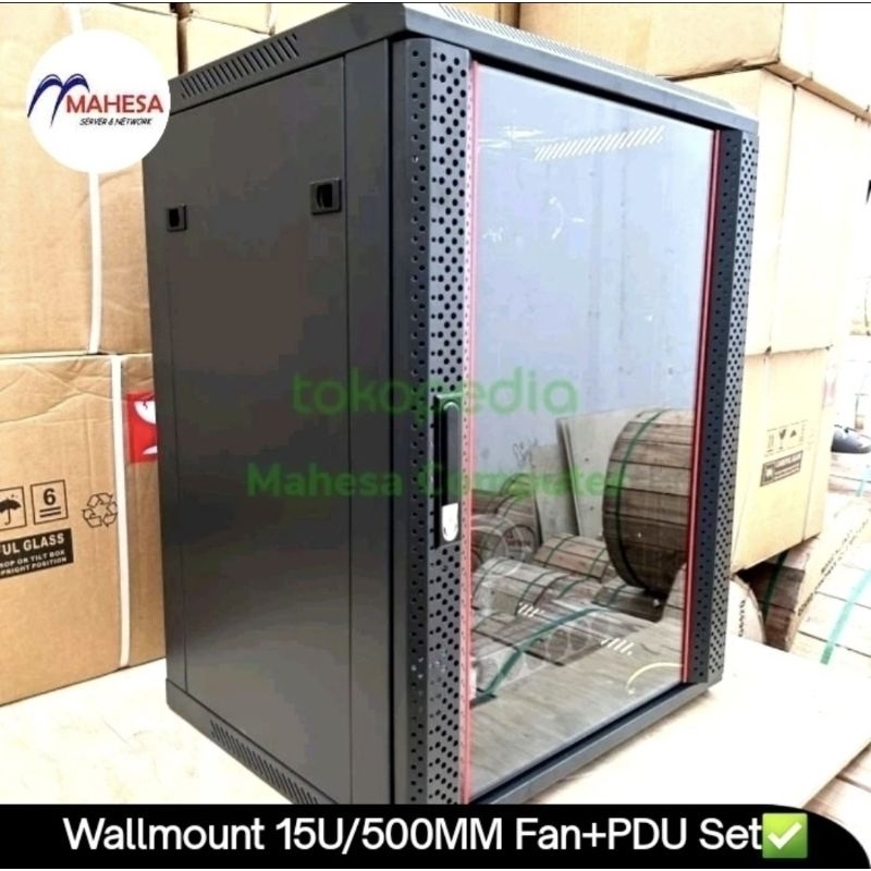 Rack Wallmount 15U 500mm Depth Glass Door Rackmount Rack Server FAN PDU SET Rakmount Wall Mount