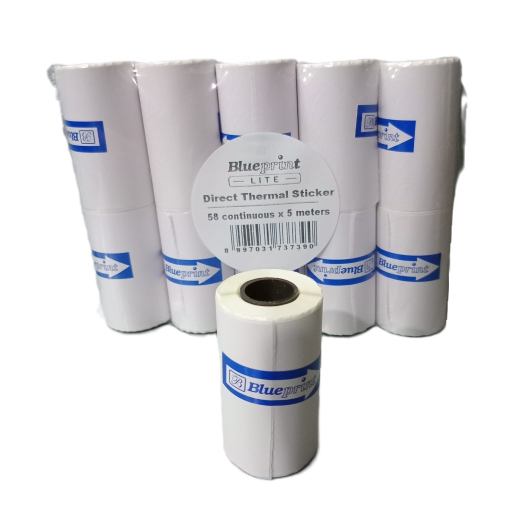 

Direct Thermal Sticker Label BluePrint Lite 58x5 Meter Continuous Stiker Termal 58mm x 5meter