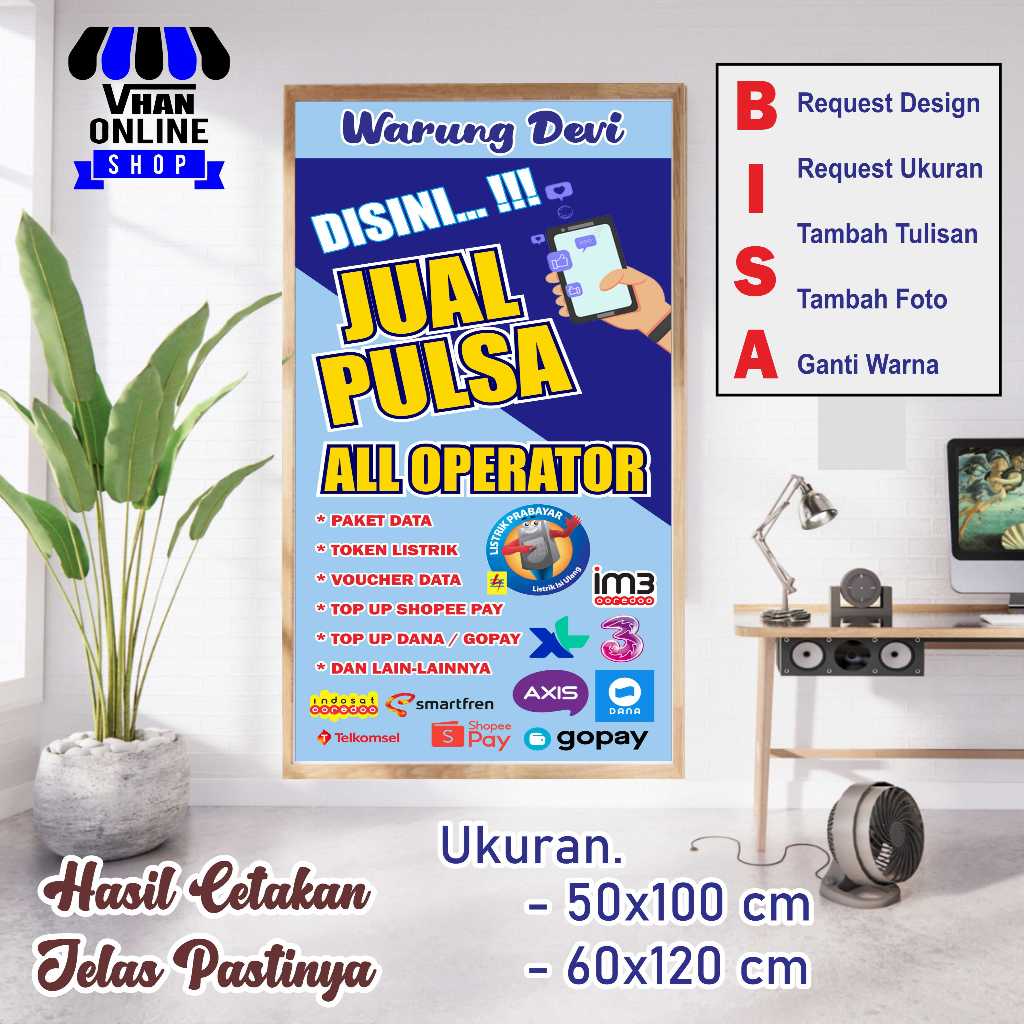 Spanduk Banner Custom Jualan Pulsa dan Kuota Internet
