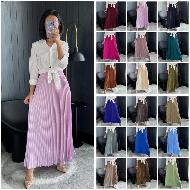 ROK PLISKET PANJANG WANITA WARNA PINK - KUALITAS PREMIUM - FASHION MUSLIM - ROK PRISKET MURAH
