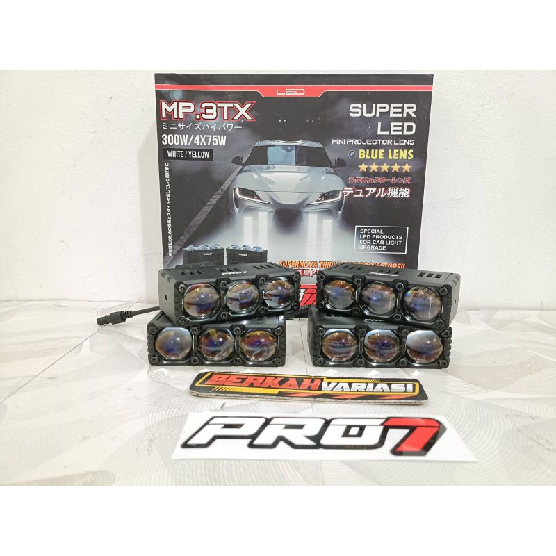 PRO7 MP3TX MINI PROJIE 3 MATA PRO7 MP. 3TX SUPER LED BLUE LENS 4X75W. KUNING PUTIH