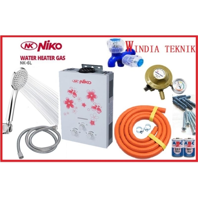 Paket Water Heater Niko 6LN Komplit Tinggal Pasang Garansi 1 Tahun.