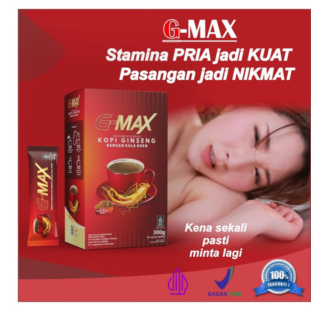 

Kopi G-max Terbaik Kopi Gingseng 1 box Isi 10 Sachet
