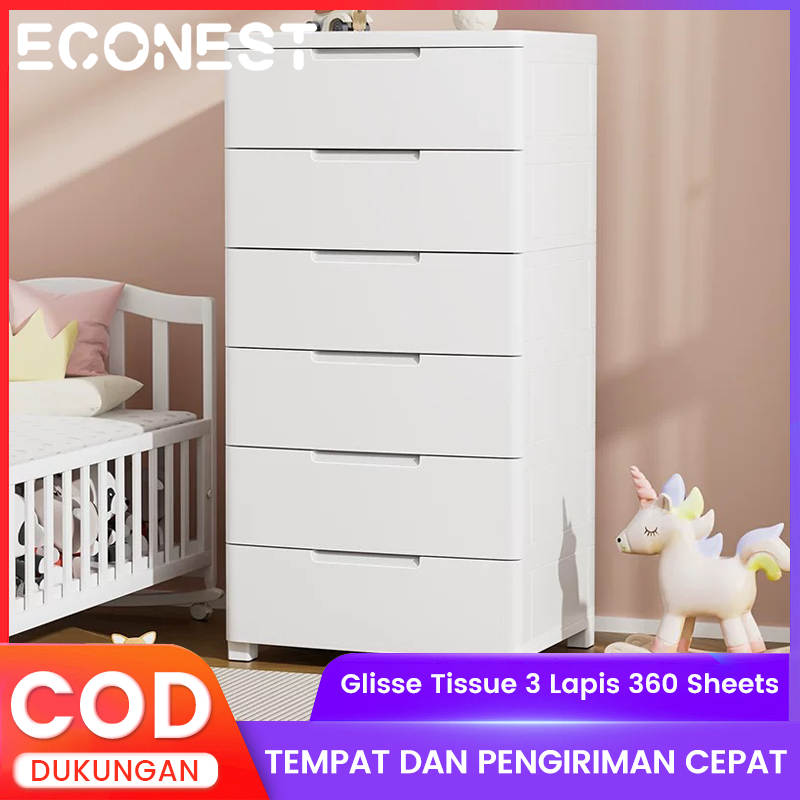 EcoNest Lemari plastik/Lemari bayi/Lemari berlaci plastik/Putih