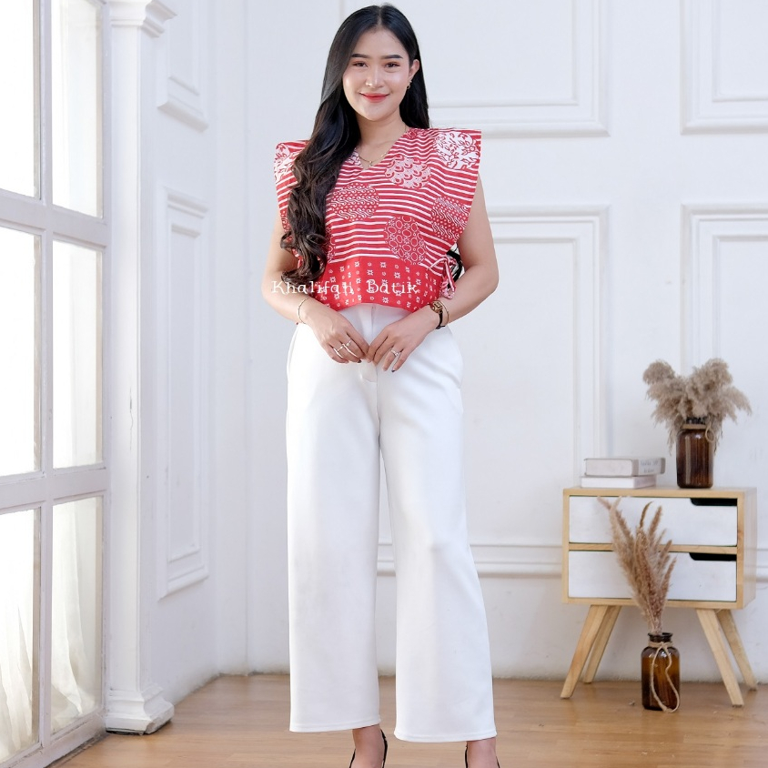 DISKON VEST BATIK WANITA MODERN WARNA MERAH PUTIH