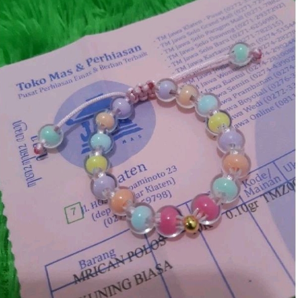 Gelang Tali Anak Rainbow Bening dior 0,1gram Semar jawa