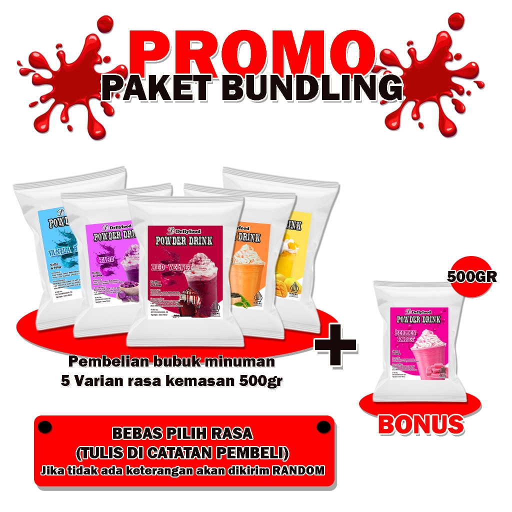 

PROMO Paket Bundling 5 Varian Rasa Free 1 Rasa Kemasan 500GR Semua Cocok Untuk Buka Usaha Minuman Kekinian
