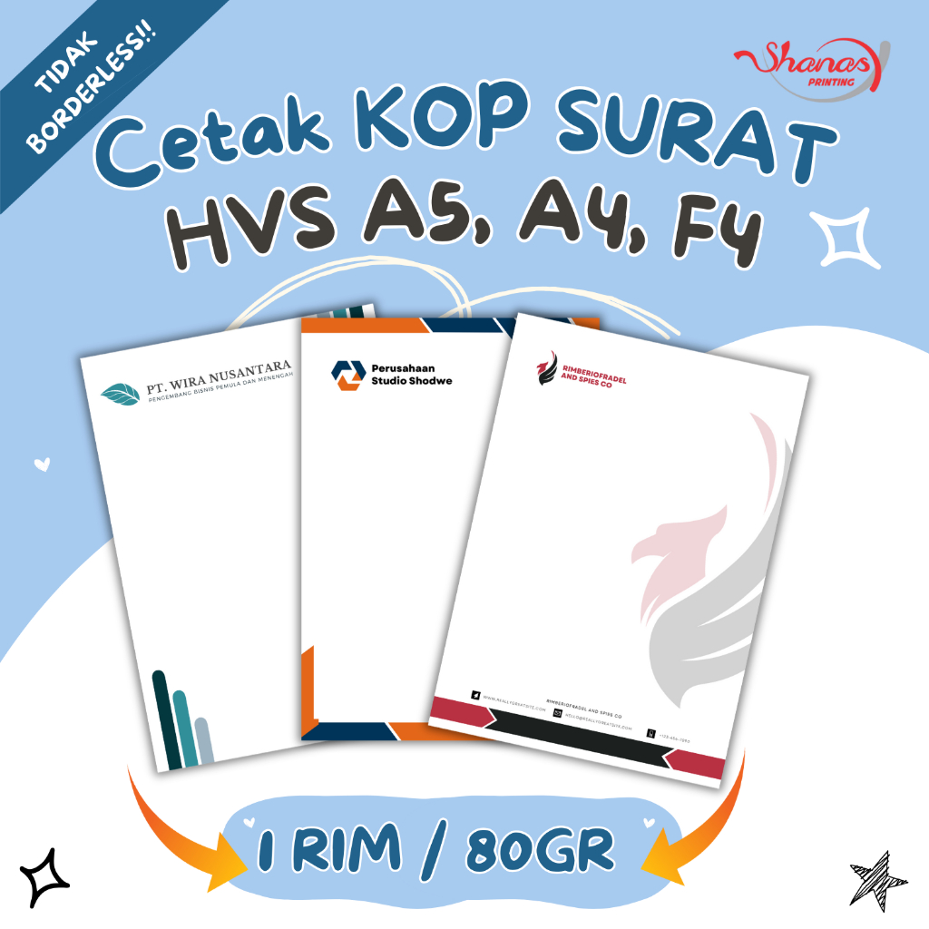 

Cetak KOP SURAT HVS 80gr F4, A4, A5 1 RIM isi 500 lembar