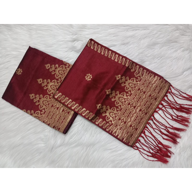 Songket silungkang warna merah hati gold
