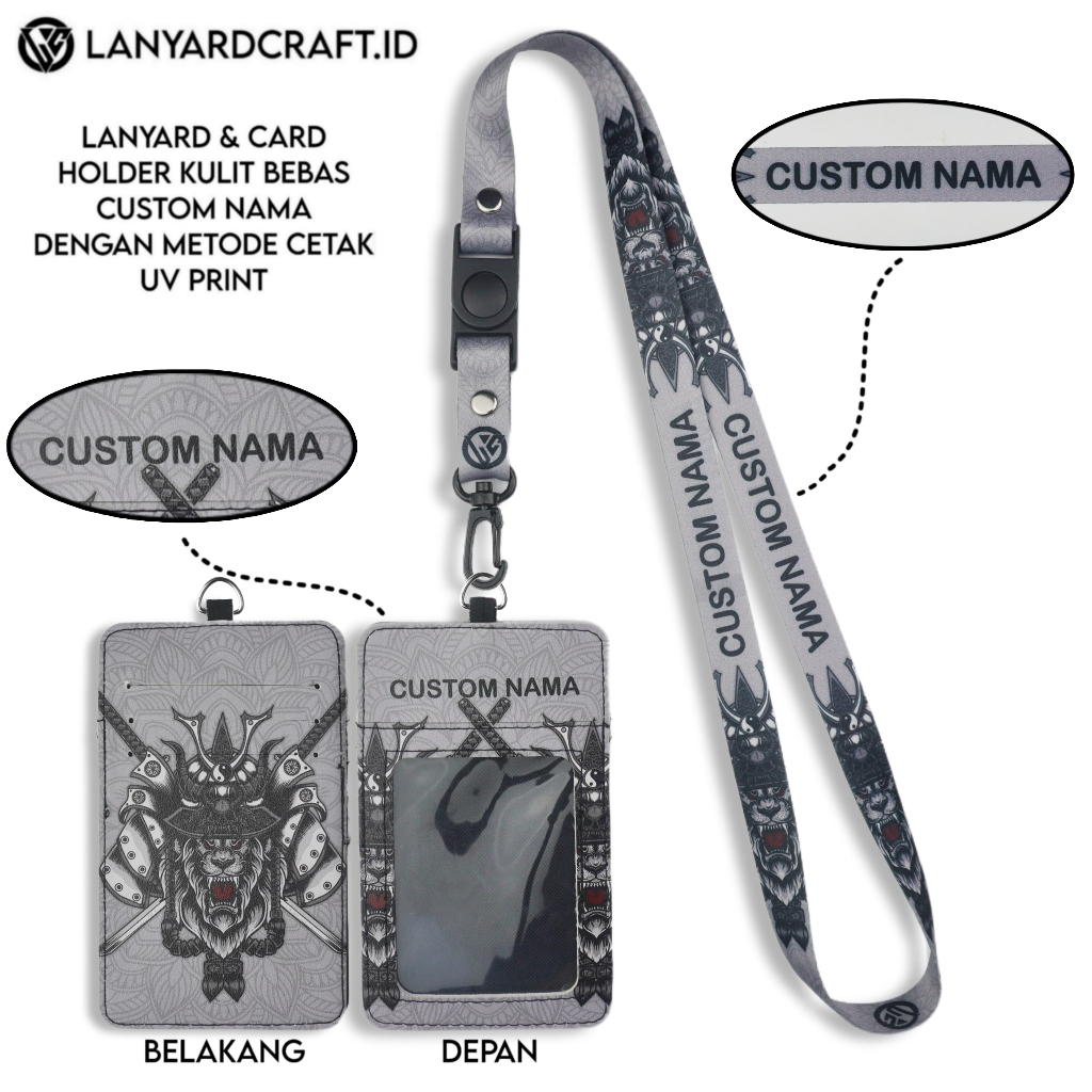 

V4 Id Card Holder Leather Custom + Lanyard Custom Nama Samurai Series Gantungan Tali Lanyard Holder Id Card Kulit UV Print