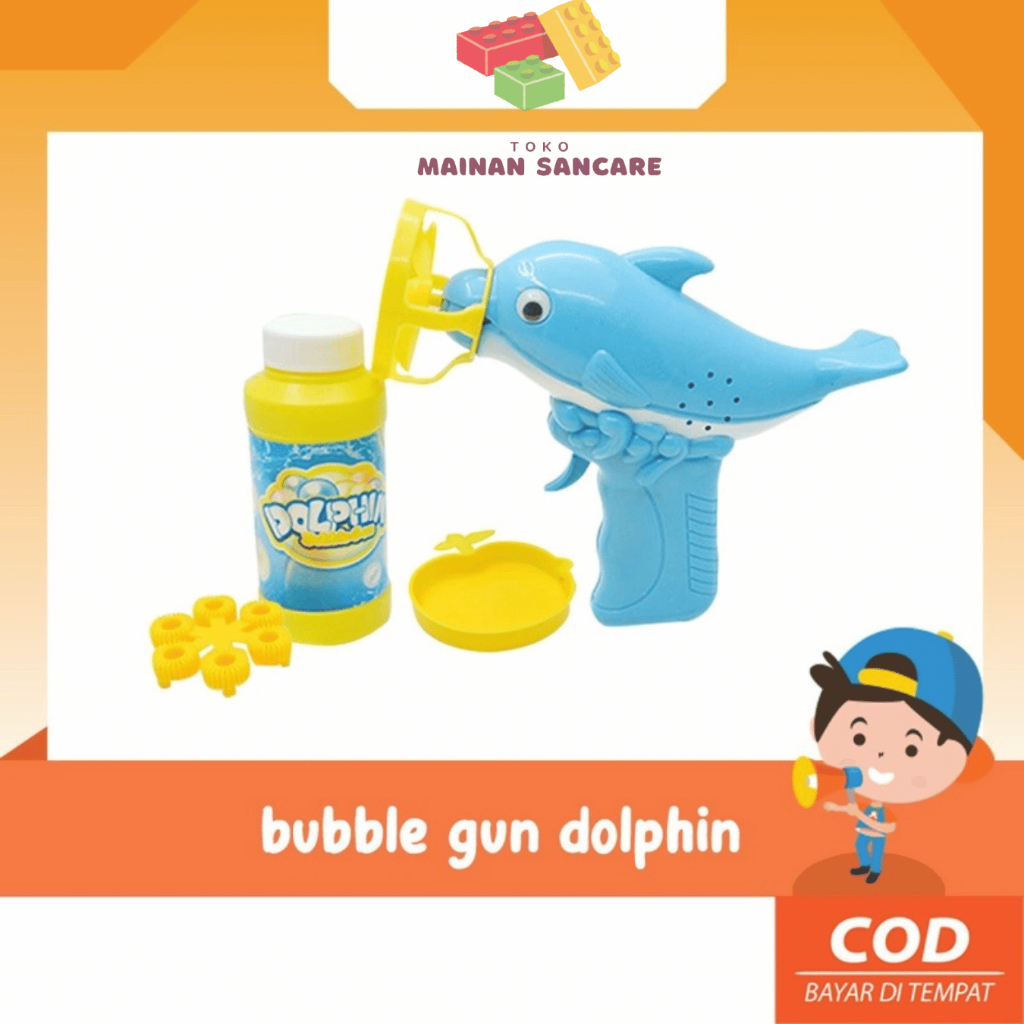 Mainan BUBBLE GUN DOLPHIN Mainan Anak Tembakan Balon 5 Mata Gelembung SNI bubble dolphin - COD