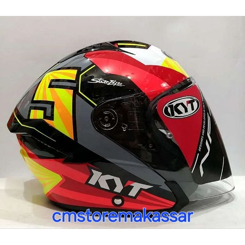 Helm KYT NFJ Motif Jaume Masia Flux Half Face SNI DOT Double Visor Kacamata Dalam