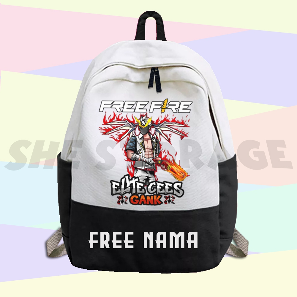 FREE NAMA - TAS RANSEL ANAK TAS SEKOLAH ANAK FF FREE FIRE ELITE CEES GANK VERSI SG OPM SAYAP FF TSHI