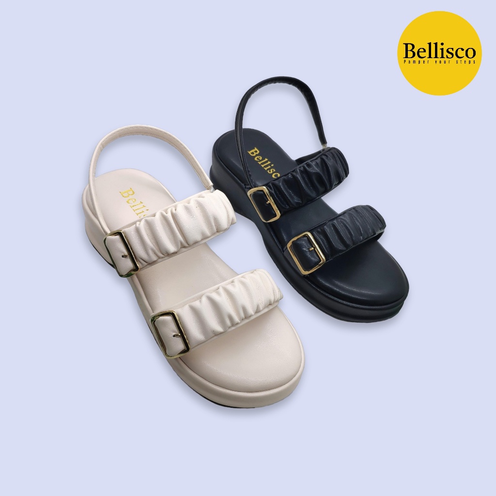 Bellisco - Sandal Wanita Wedges ZEFANYA Sendal Wanita Kerut Gesper Tali Belakang