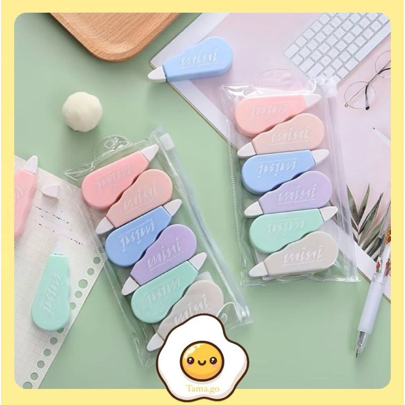 

(1 Set 6 Pcs) Correction Tape Set Pouch Tipe X Mini Koreksi Pena Travel Size Lucu Warna Pastel