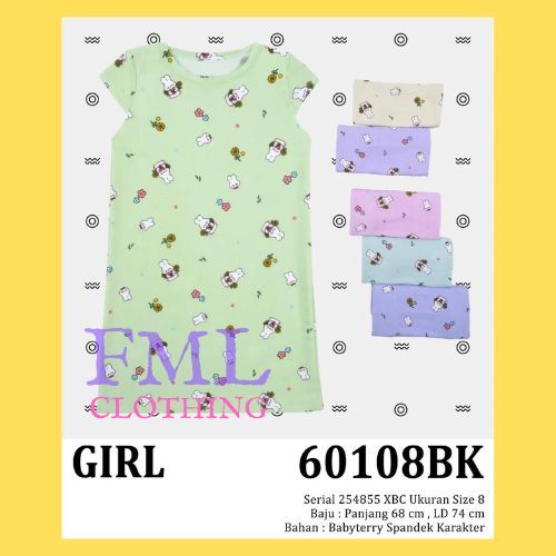 Lemone Girls 60108BK / Dress Anak Perempuan Bahan Babyterry Spandek Motif