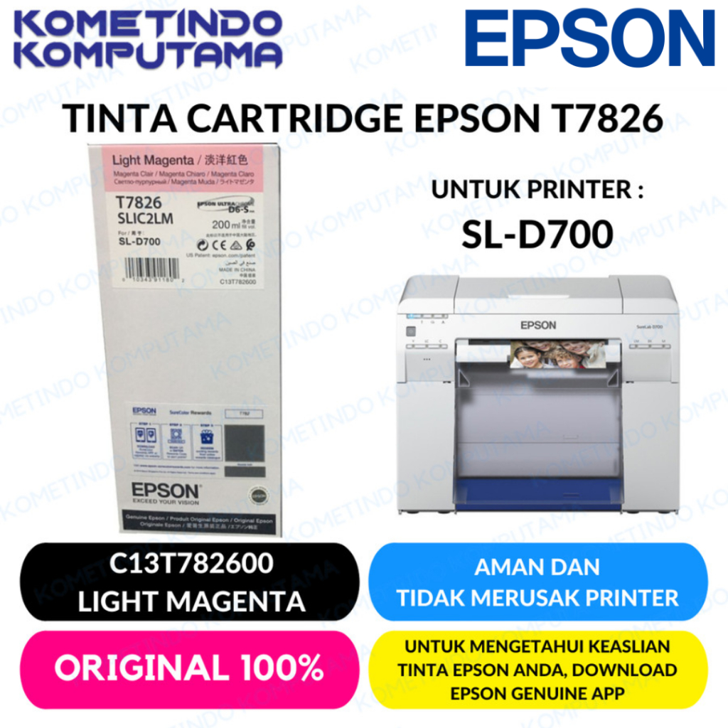 BOX T7826 Light Magenta 200ml Tinta Cartridge Epson Jamin 100% Original Box Tinta Katrid C13T782600 