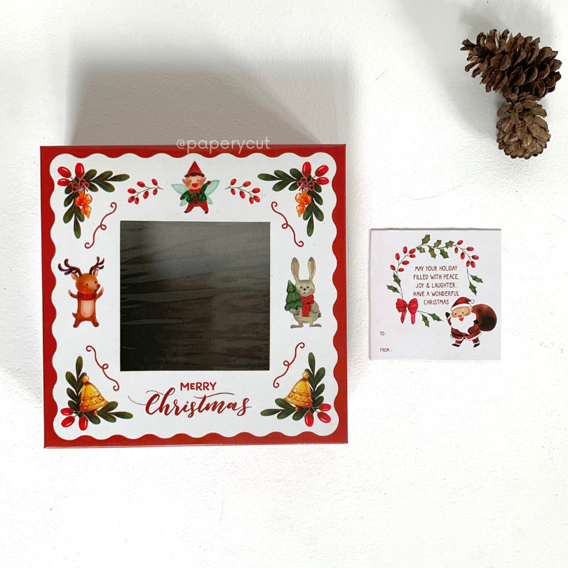 Box hampers edisi natal kotak kue brownies laminasi glossy 310 gr ukuran 18 x 18 x 5 cm