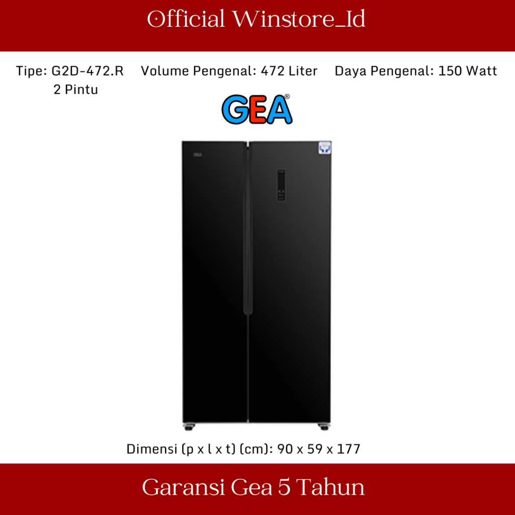 Kulkas Gea G2D 472 Lemari Es 2 Pintu G2D-472 G2D472 SIDE BY SIDE