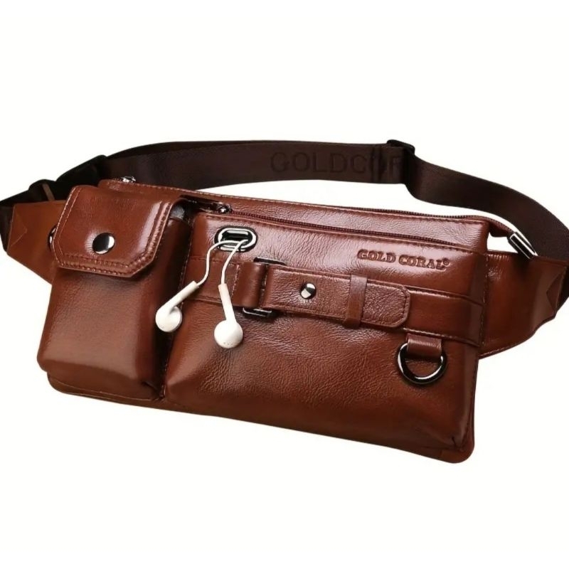 Tas Pinggang 8812 Kulit Sapi Asli Import Unisex Waistbag Kulit Sapi Asli Multifungsi Pria dan Wanita