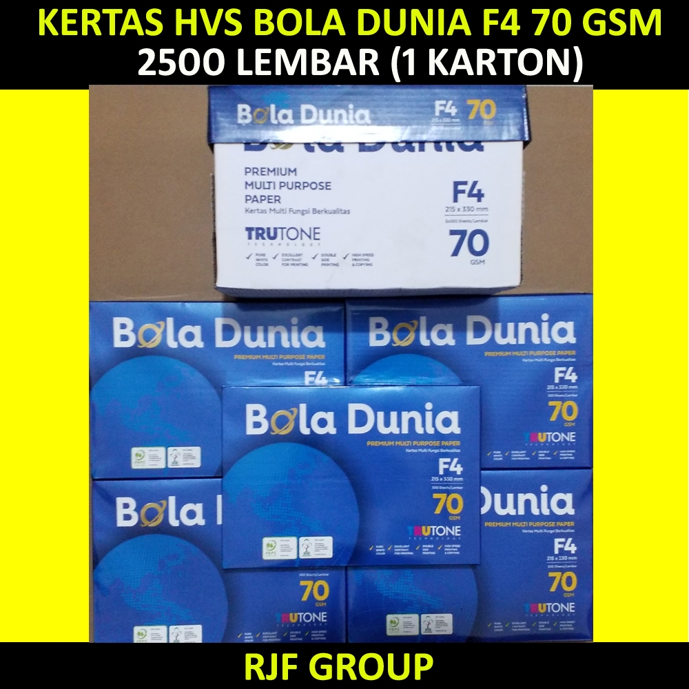 

KERTAS HVS BOLA DUNIA 70 F4 2500 LEMBAR (1 KARTON)