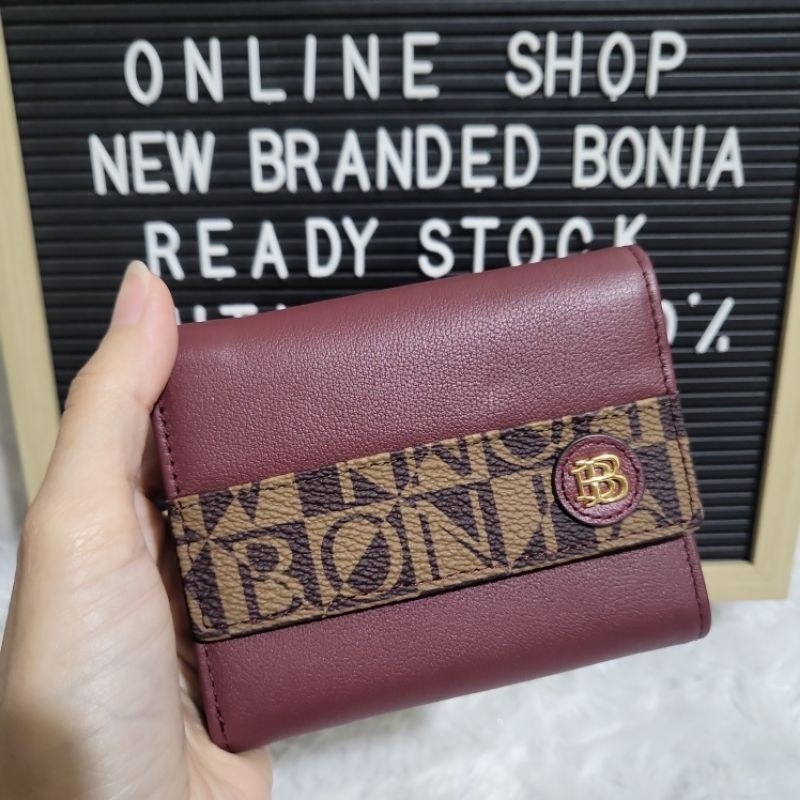 SALE dompet kecil bonia original mini wallet lipat 3 monogram maroon