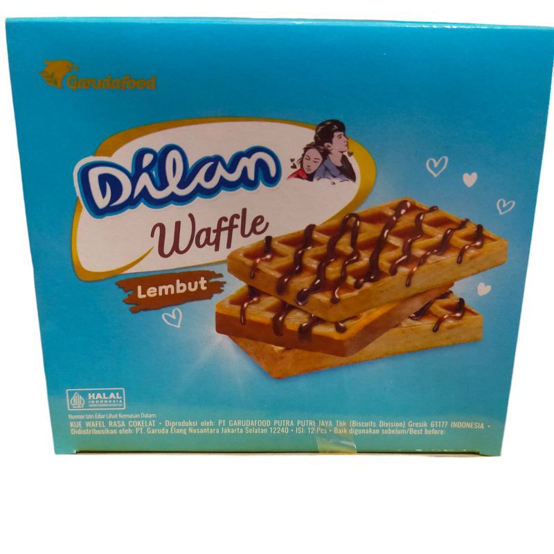 

Dilan waffle lembut isi 12 pcs kemasan boxKue wafel rasa cokelat