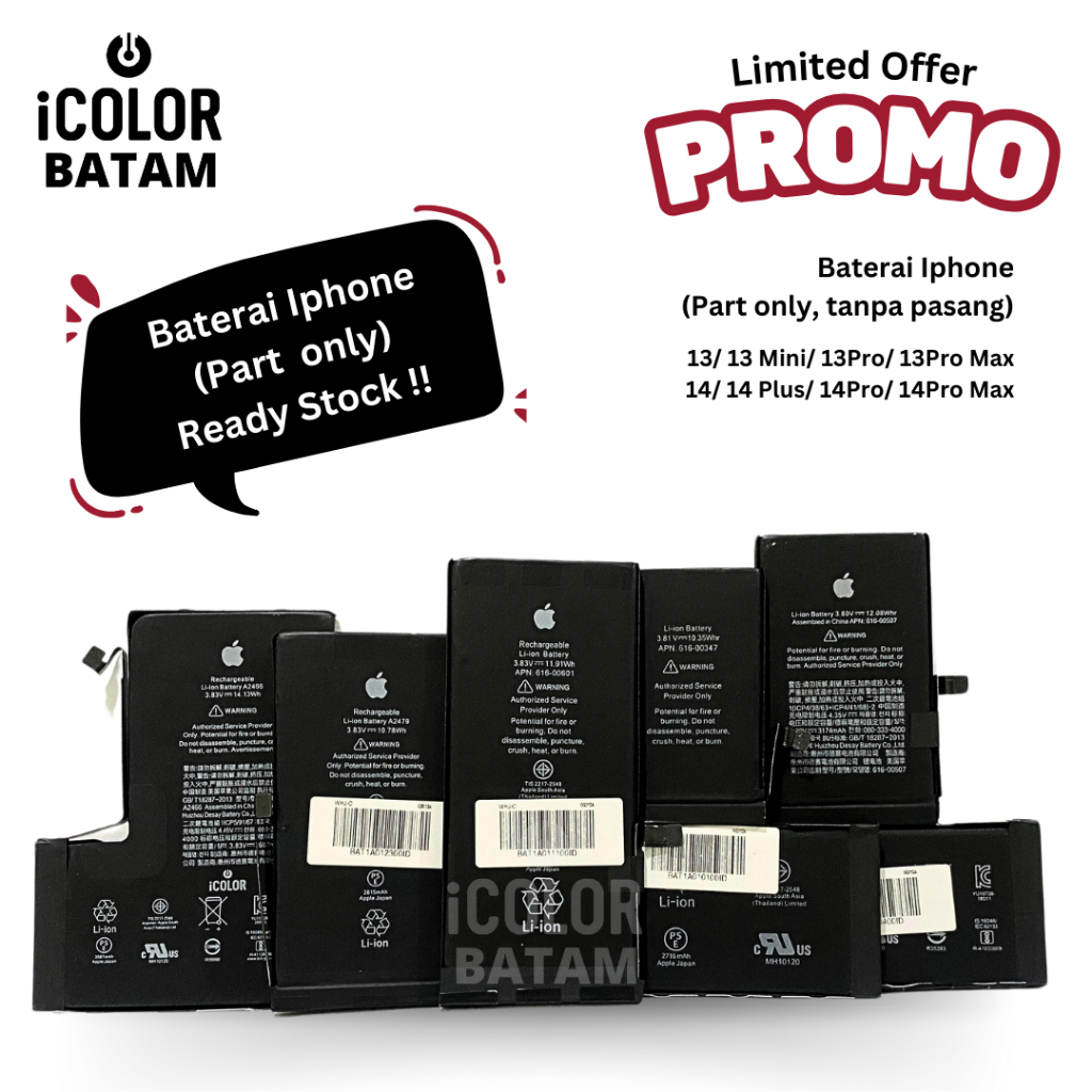 Baterai Iphone 13/ 13 Mini/ 13Pro/ 13Pro Max/ 14/ 14 Plus/ 14Pro/ 14Pro Max Original - Icolor Batam