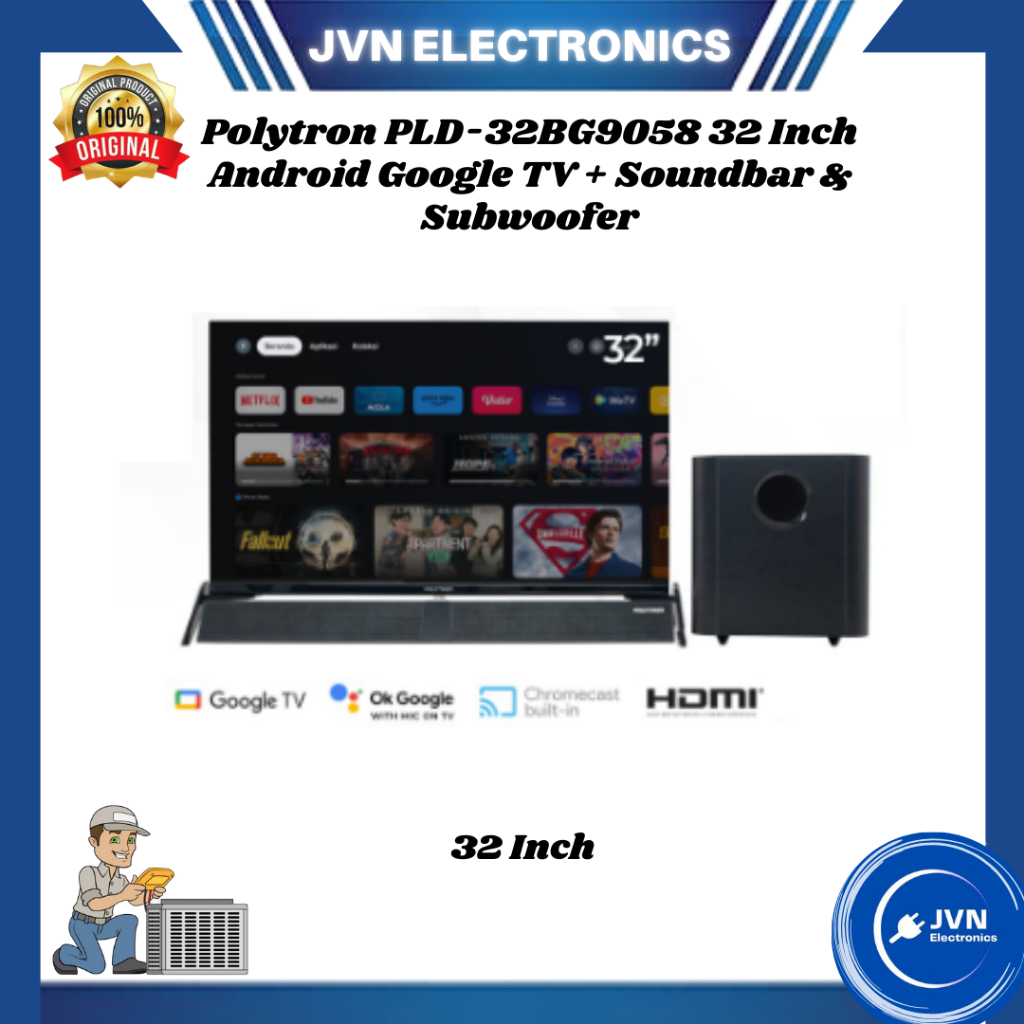 Polytron PLD-32BG9058 32 Inch Android Google TV + Soundbar & Subwoofer