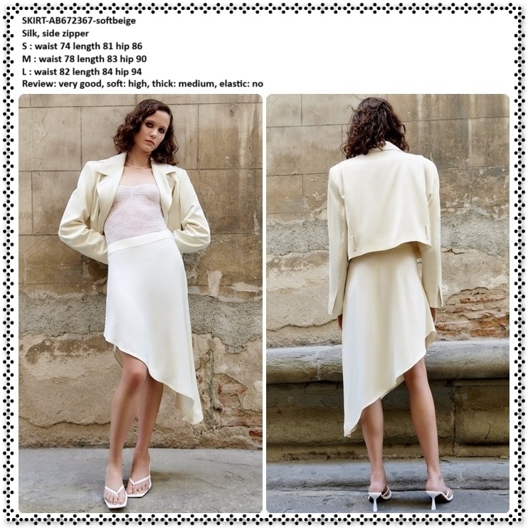 AB672367 Rok Panjang Midi Skirt Asimetris Pesta Wanita Korea Import Soft Beige Broken White Putih Tu