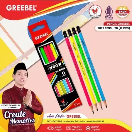 

GREEBEL Pensil Kayu 2B (7027) Neon / Pensil Tulis / Grafit / Graphite / Pensil Ujian Sekolah / Pensil Gambar