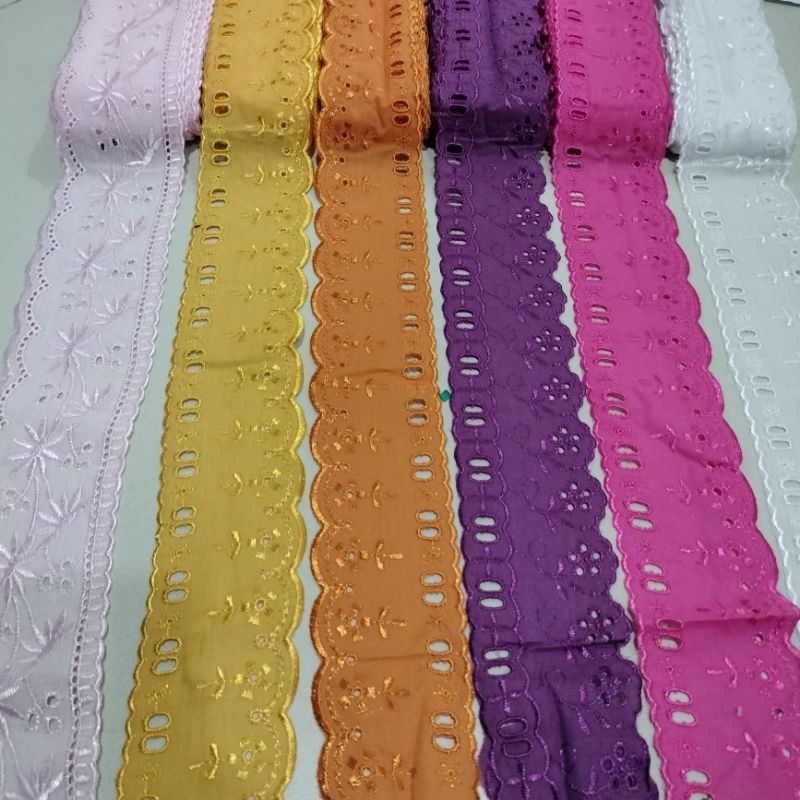 renda katun jepang/ renda katun bordir lebar 6,5cm varian warna