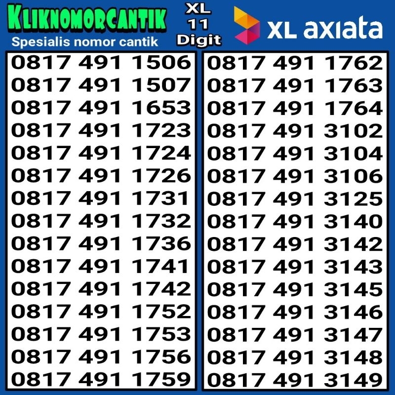 Nomor cantik XL 11 digit nomor cantik XL 11 Angka murah 1