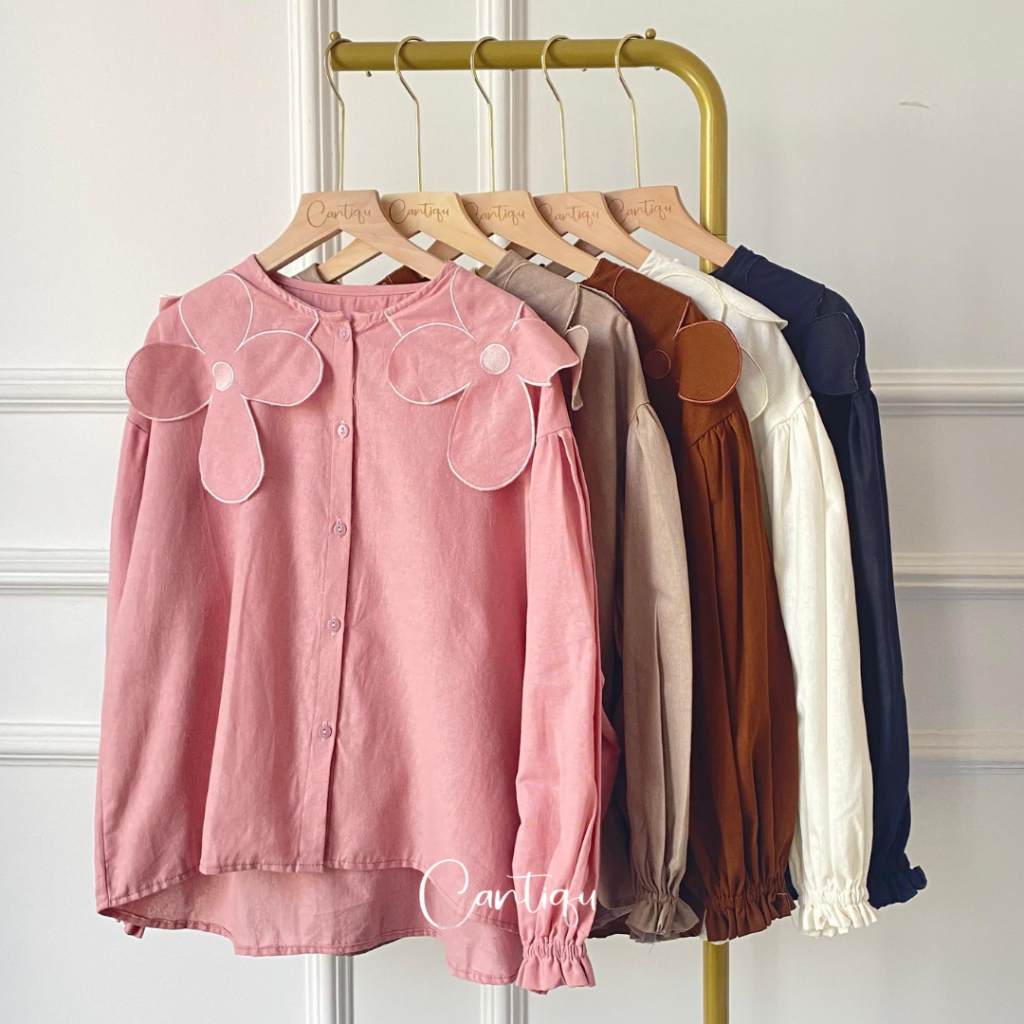 NEW CANTIQU - BLOUSE LINEN BORDIR BUNGA DAISY KEMEJA ATASAN FASHION MUSLIM WANITA