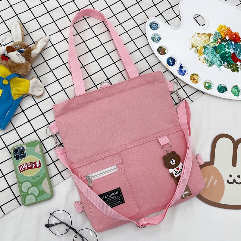 Totebag Kanvas Nikoni Bear Niche Tali Bahu Serbaguna Tas Sekolah kuliah Kantong Tas Wanita Kekinian