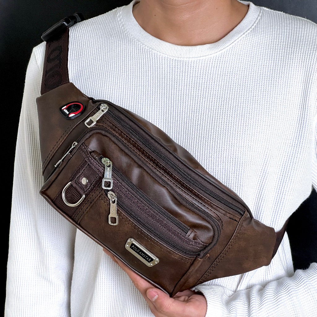 POLO AMSTAR Waistbag Casual Premium Tas Selempang Pria Multifungsi Slingbag Kulit Tas Pinggang Cowok