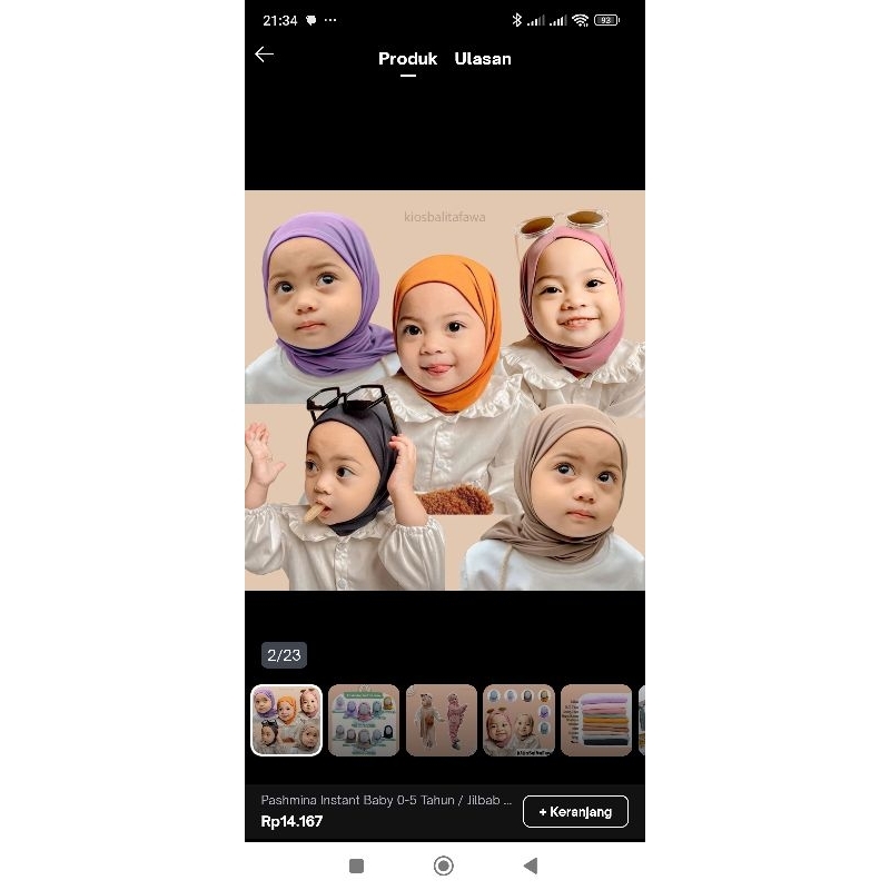 hijab kerudung instan kusus anak 1 kodi isi 20 pcs, warna rendem