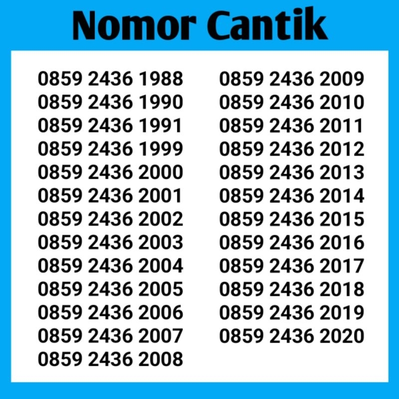 Nomor Cantik XL Tahun Lahir Murah cantik cod