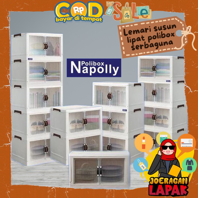 ⭐️JOERAGAN LAPAK⭐️ NAPOLLY POLIBOX SUSUN 1-2-3-4-5 + RODA - ALMARI PLASTIK 2 PINTU RAK DAPUR BOX LEM