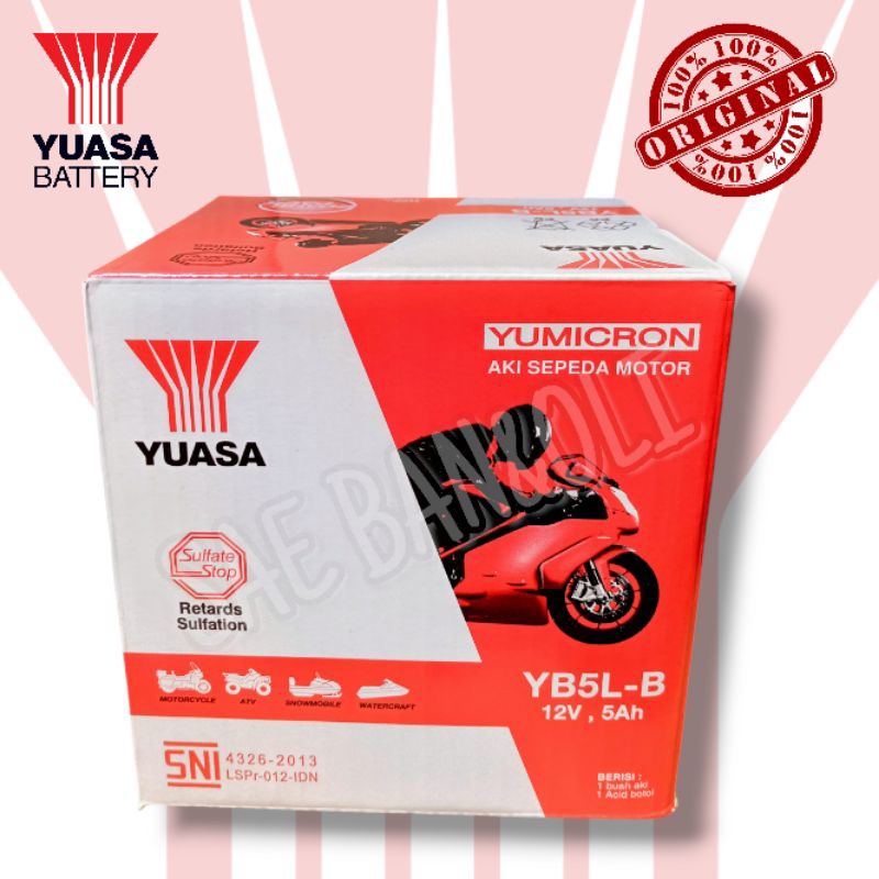 AKI YUASA YB5L-B Aki motor basah Grand, Supra,Vega